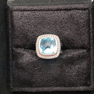 David Yurman 11mm Albion sterling silver ring with blue topaz and diamonds